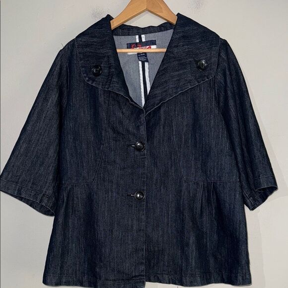 Denim Jean Jacket with Three-Quarter Sleeves - Picture 1 of 14